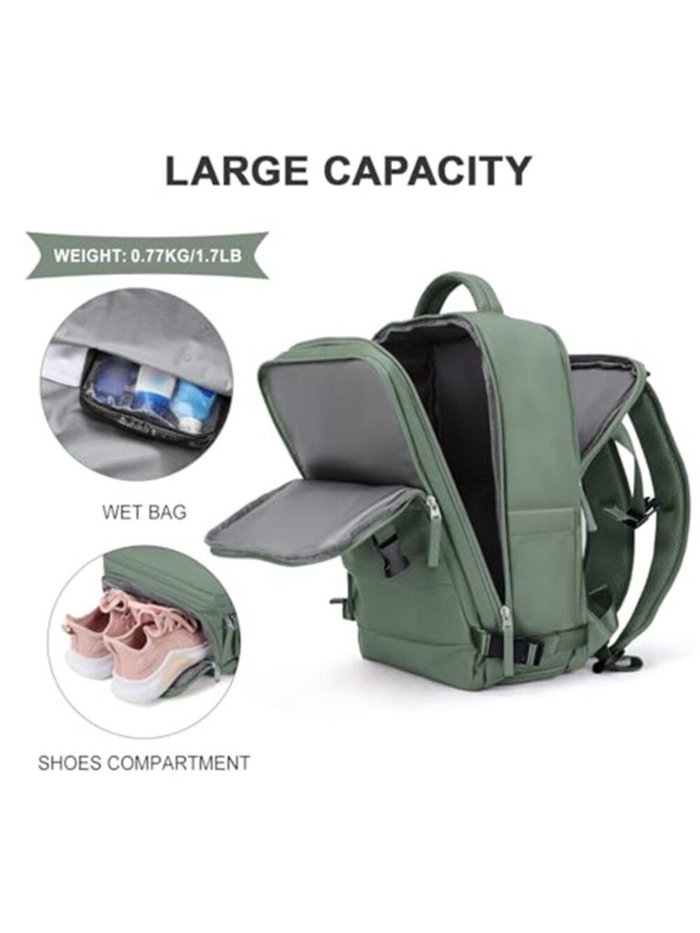 Waterproof Travel Backpack Hiking Carry On Laptop Daypack Olive Green 25L - Picture 5 of 6
